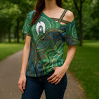 Torres Strait Islands Cross Shoulder Shirt Indigenous Ocean Wave Dot Green Color