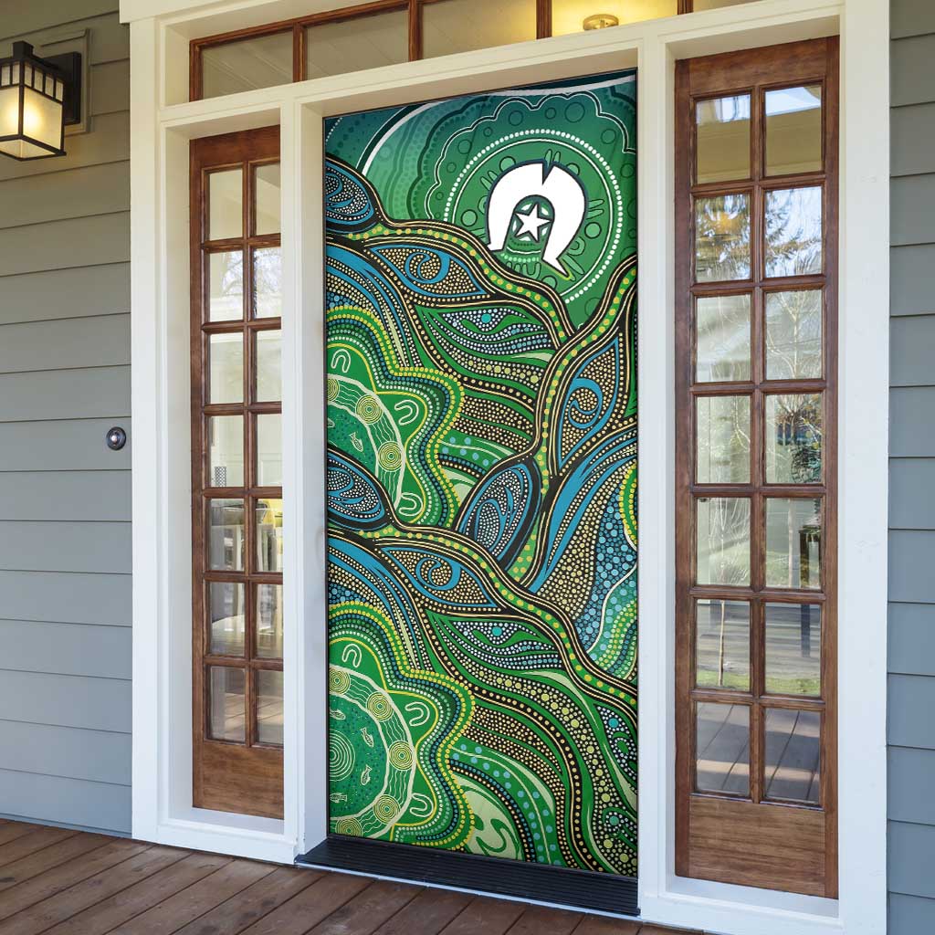 Torres Strait Islands Door Cover Indigenous Ocean Wave Dot Green Color