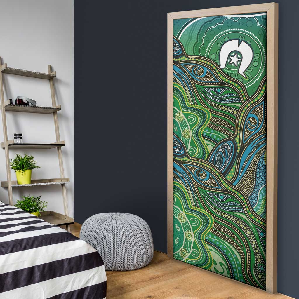 Torres Strait Islands Door Cover Indigenous Ocean Wave Dot Green Color