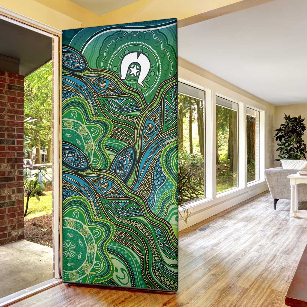 Torres Strait Islands Door Cover Indigenous Ocean Wave Dot Green Color