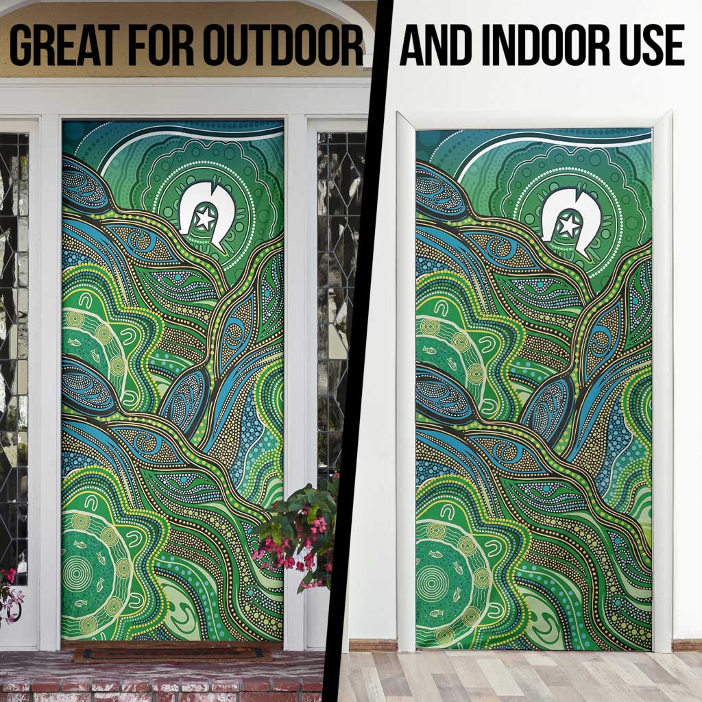 Torres Strait Islands Door Cover Indigenous Ocean Wave Dot Green Color