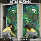 Torres Strait Islands Door Cover Indigenous Ocean Wave Dot Green Color