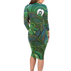 Torres Strait Islands Family Matching Long Sleeve Bodycon Dress and Hawaiian Shirt Indigenous Ocean Wave Dot Green Color