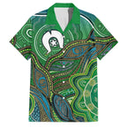 Torres Strait Islands Family Matching Off The Shoulder Long Sleeve Dress and Hawaiian Shirt Indigenous Ocean Wave Dot Green Color