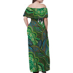 Torres Strait Islands Family Matching Off Shoulder Maxi Dress and Hawaiian Shirt Indigenous Ocean Wave Dot Green Color
