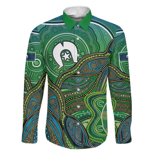 Torres Strait Islands Family Matching Off Shoulder Short Dress and Hawaiian Shirt Indigenous Ocean Wave Dot Green Color