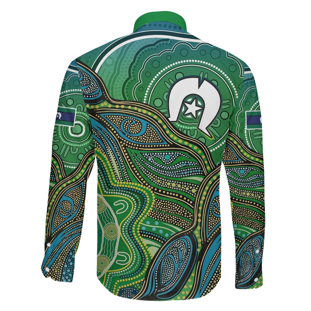 Torres Strait Islands Family Matching Off Shoulder Short Dress and Hawaiian Shirt Indigenous Ocean Wave Dot Green Color