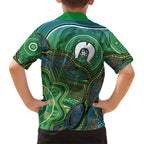Torres Strait Islands Family Matching Puletasi and Hawaiian Shirt Indigenous Ocean Wave Dot Green Color