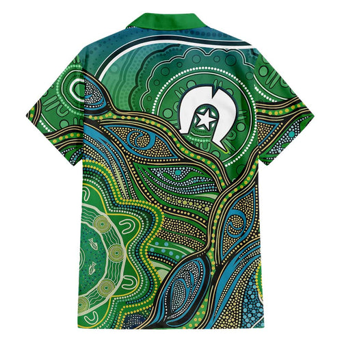Torres Strait Islands Family Matching Puletasi and Hawaiian Shirt Indigenous Ocean Wave Dot Green Color