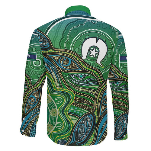 Torres Strait Islands Family Matching Puletasi and Hawaiian Shirt Indigenous Ocean Wave Dot Green Color