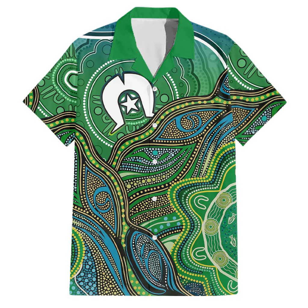 Torres Strait Islands Family Matching Tank Maxi Dress and Hawaiian Shirt Indigenous Ocean Wave Dot Green Color