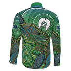 Torres Strait Islands Family Matching Tank Maxi Dress and Hawaiian Shirt Indigenous Ocean Wave Dot Green Color
