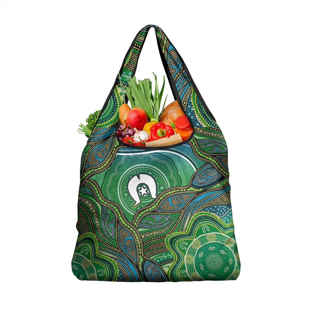 Torres Strait Islands Grocery Bag Indigenous Ocean Wave Dot Green Color
