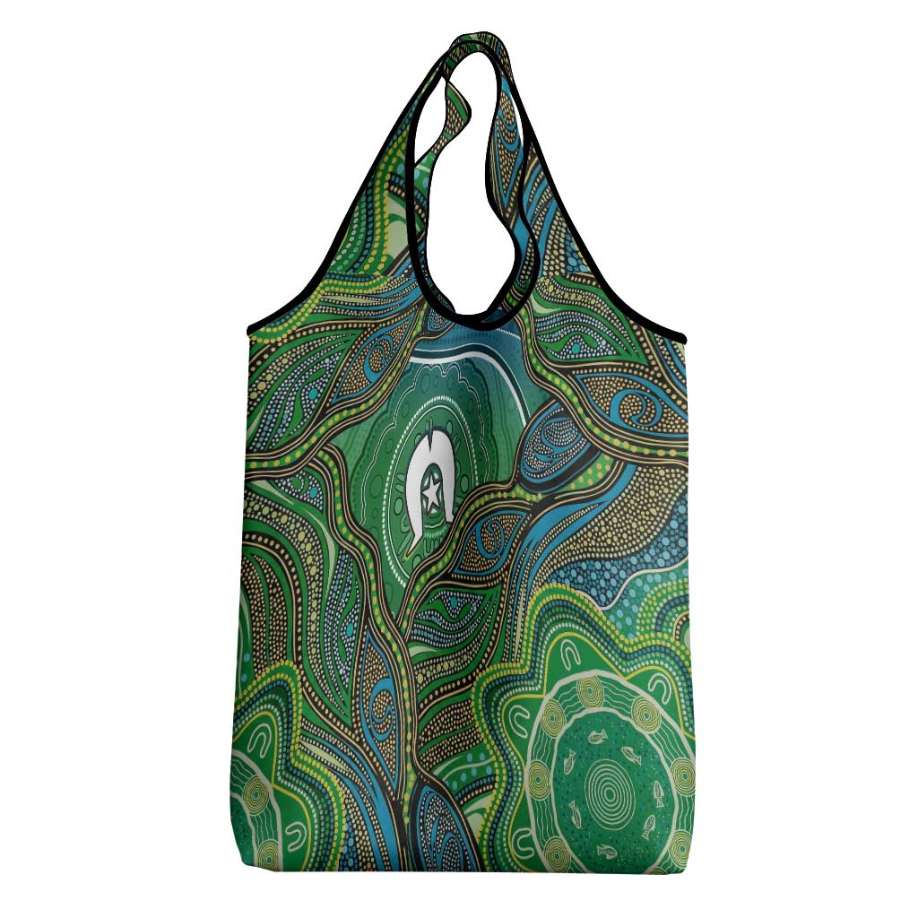 Torres Strait Islands Grocery Bag Indigenous Ocean Wave Dot Green Color