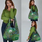 Torres Strait Islands Grocery Bag Indigenous Ocean Wave Dot Green Color
