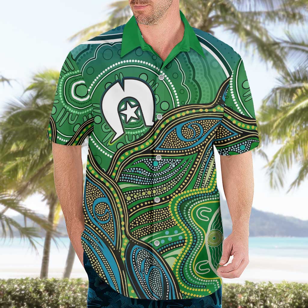 Torres Strait Islands Hawaiian Shirt Indigenous Ocean Wave Dot Green Color