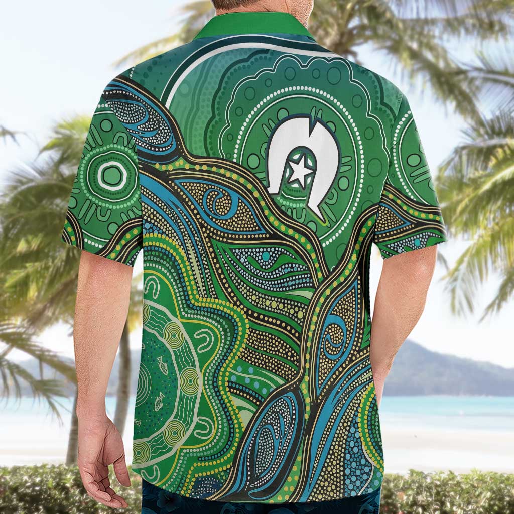 Torres Strait Islands Hawaiian Shirt Indigenous Ocean Wave Dot Green Color