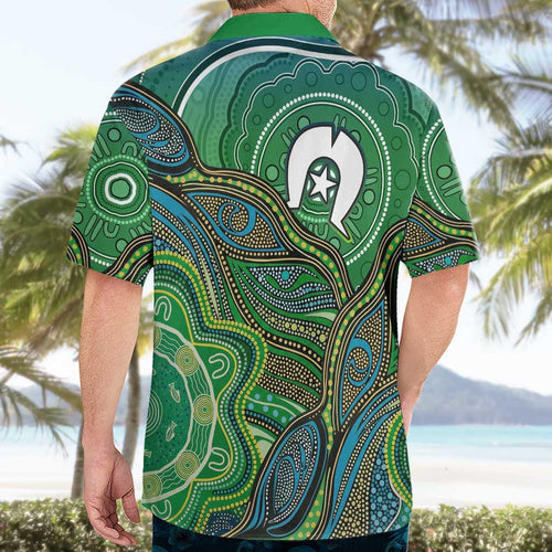 Torres Strait Islands Hawaiian Shirt Indigenous Ocean Wave Dot Green Color