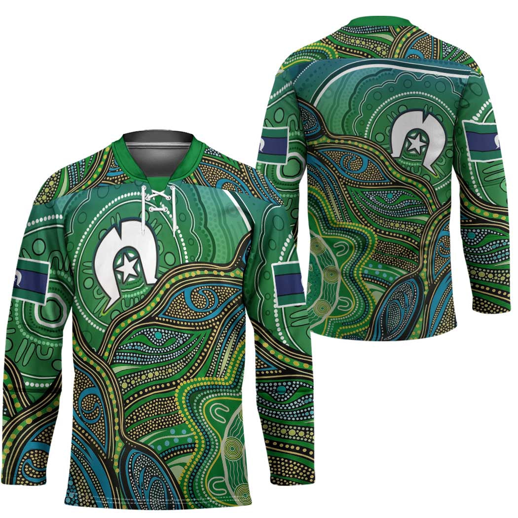 Torres Strait Islands Hockey Jersey Indigenous Ocean Wave Dot Green Color
