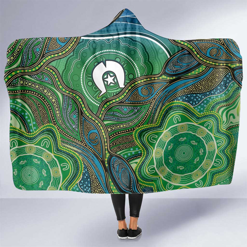 Torres Strait Islands Hooded Blanket Indigenous Ocean Wave Dot Green Color