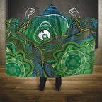Torres Strait Islands Hooded Blanket Indigenous Ocean Wave Dot Green Color