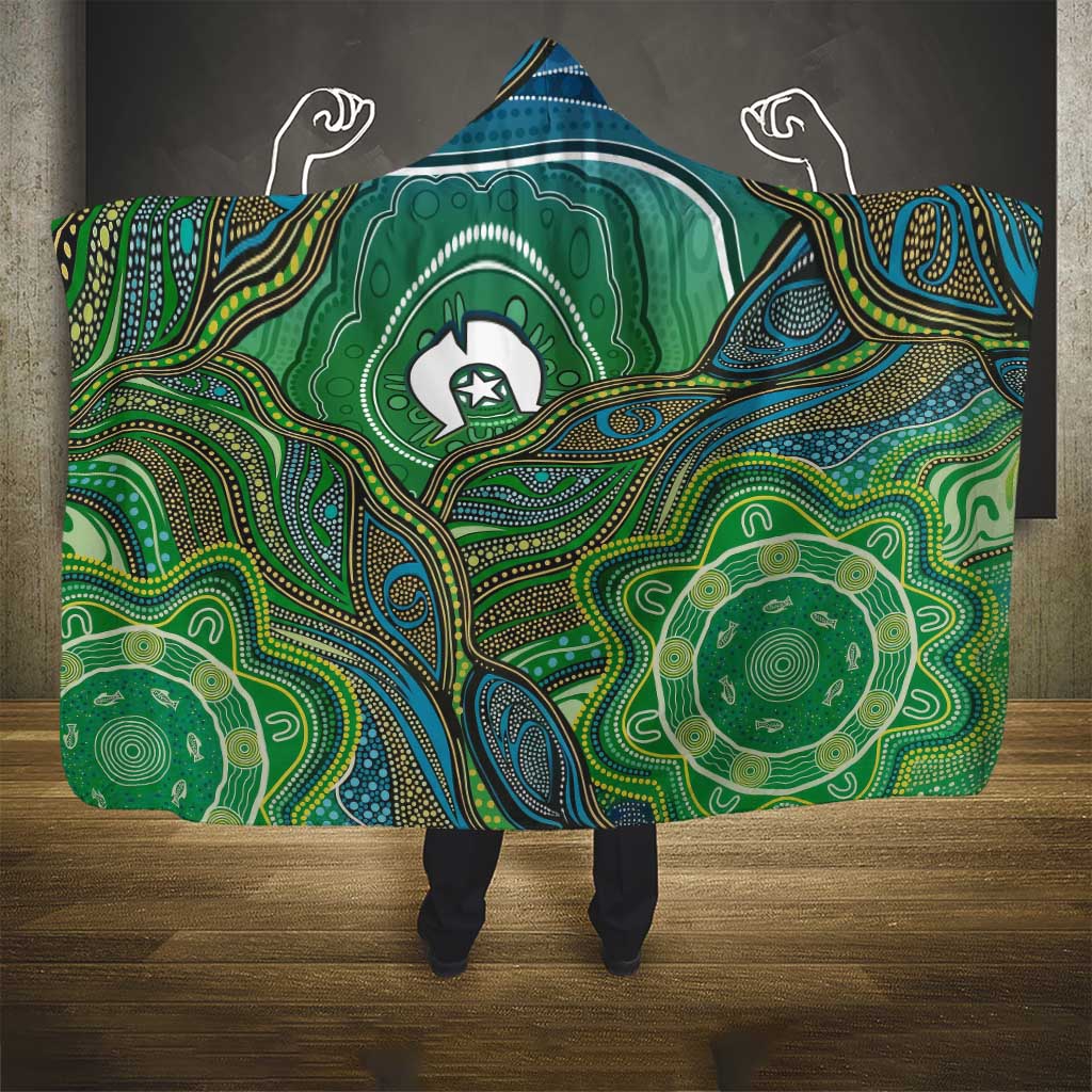 Torres Strait Islands Hooded Blanket Indigenous Ocean Wave Dot Green Color