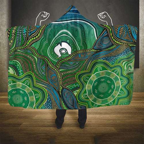 Torres Strait Islands Hooded Blanket Indigenous Ocean Wave Dot Green Color