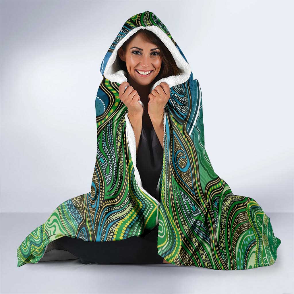 Torres Strait Islands Hooded Blanket Indigenous Ocean Wave Dot Green Color