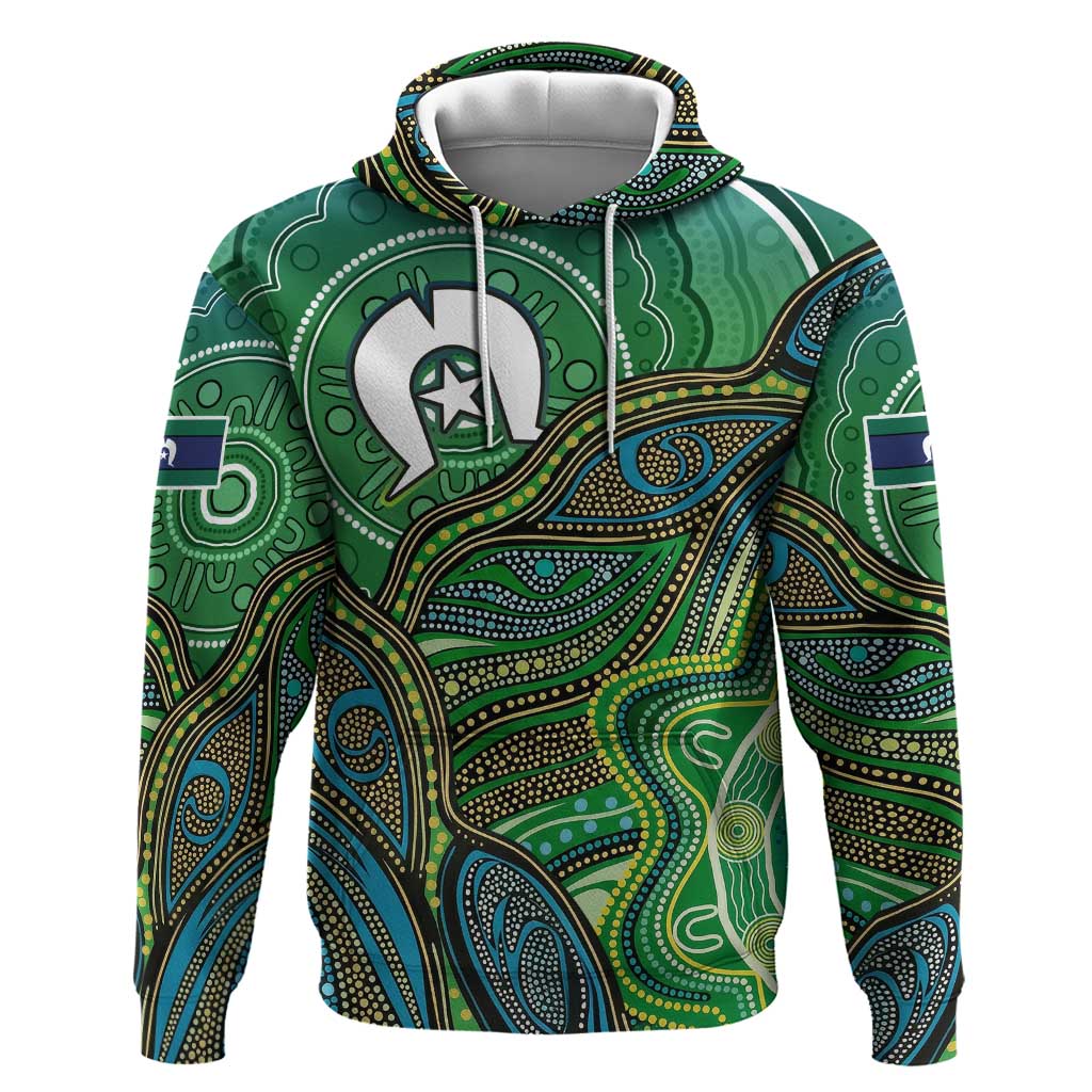 Torres Strait Islands Hoodie Indigenous Ocean Wave Dot Green Color
