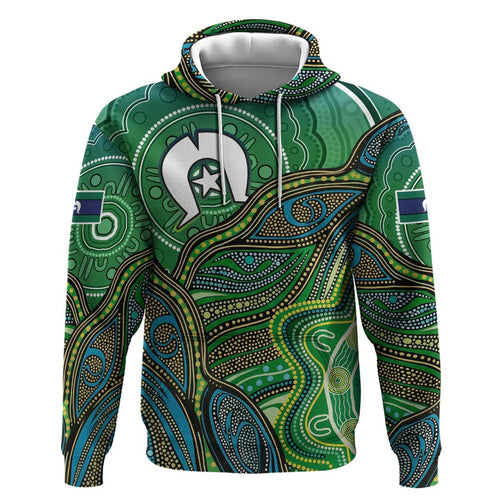 Torres Strait Islands Hoodie Indigenous Ocean Wave Dot Green Color