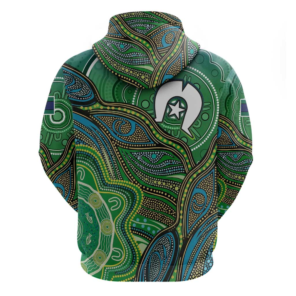 Torres Strait Islands Hoodie Indigenous Ocean Wave Dot Green Color