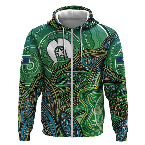 Torres Strait Islands Hoodie Indigenous Ocean Wave Dot Green Color