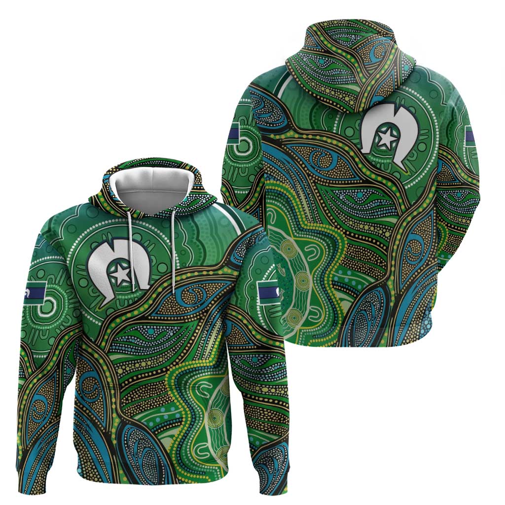 Torres Strait Islands Hoodie Indigenous Ocean Wave Dot Green Color