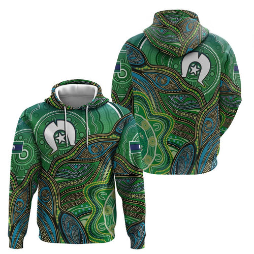Torres Strait Islands Hoodie Indigenous Ocean Wave Dot Green Color