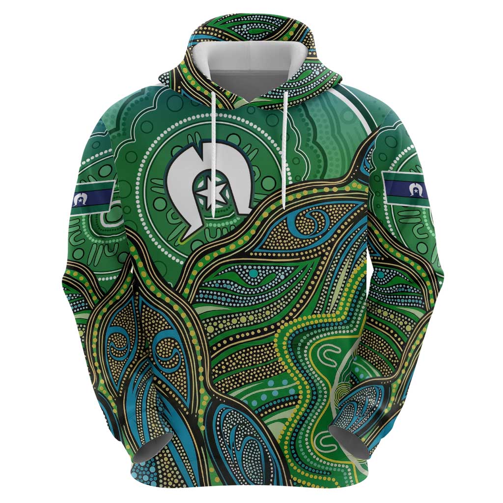 Torres Strait Islands Hoodie Indigenous Ocean Wave Dot Green Color