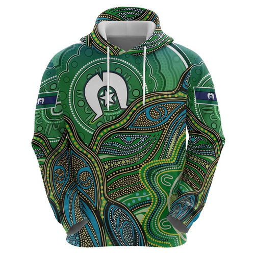 Torres Strait Islands Hoodie Indigenous Ocean Wave Dot Green Color