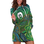 Torres Strait Islands Hoodie Dress Indigenous Ocean Wave Dot Green Color