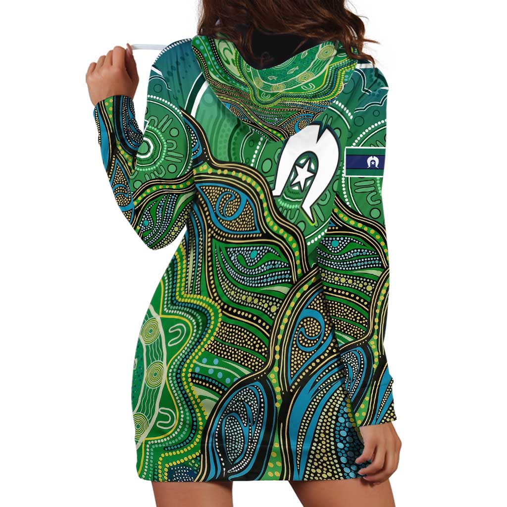 Torres Strait Islands Hoodie Dress Indigenous Ocean Wave Dot Green Color