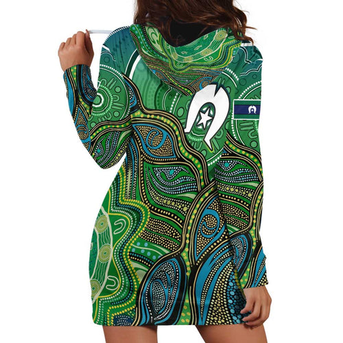 Torres Strait Islands Hoodie Dress Indigenous Ocean Wave Dot Green Color
