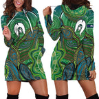 Torres Strait Islands Hoodie Dress Indigenous Ocean Wave Dot Green Color