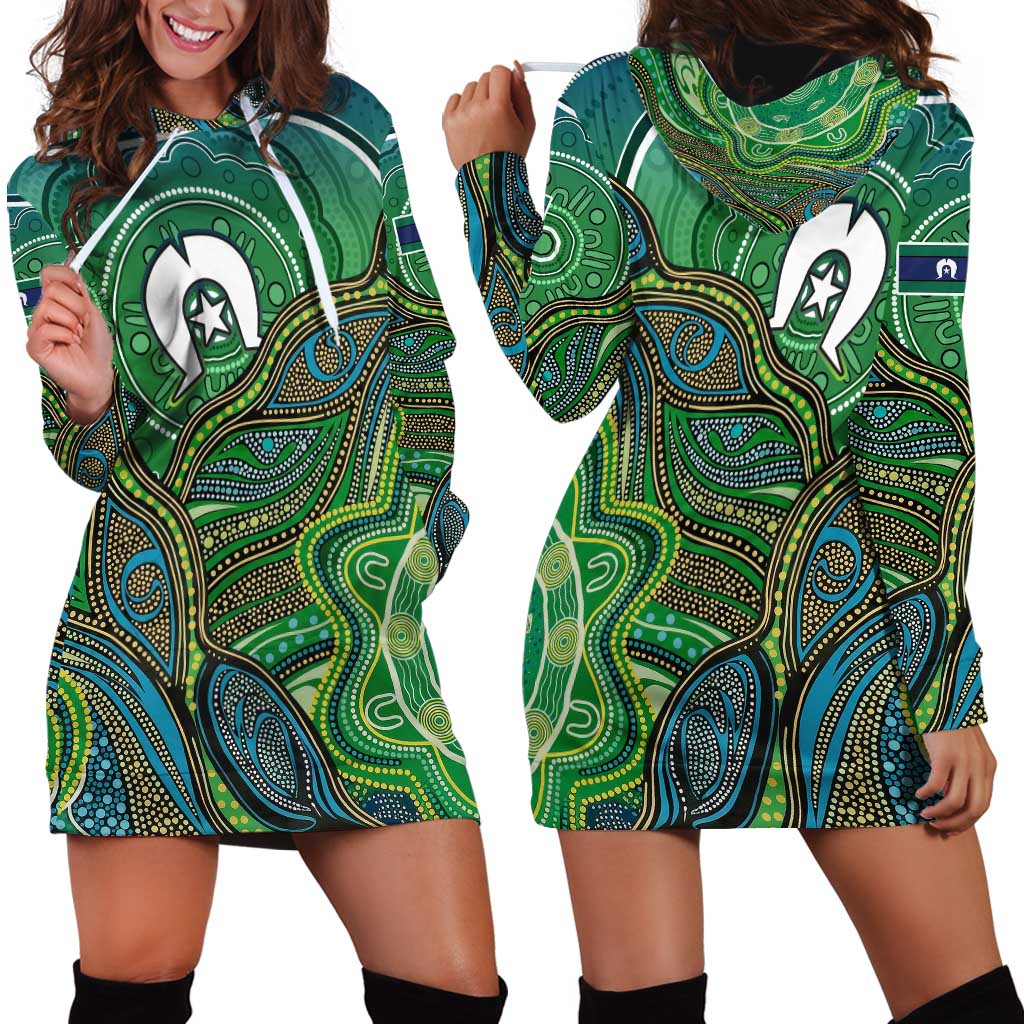 Torres Strait Islands Hoodie Dress Indigenous Ocean Wave Dot Green Color