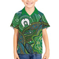 Torres Strait Islands Kid Hawaiian Shirt Indigenous Ocean Wave Dot Green Color