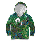 Torres Strait Islands Kid Hoodie Indigenous Ocean Wave Dot Green Color