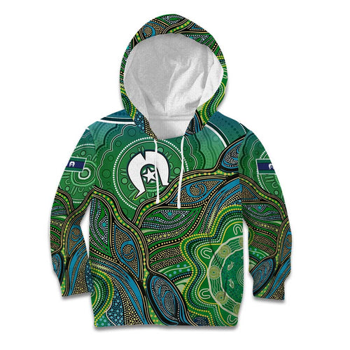 Torres Strait Islands Kid Hoodie Indigenous Ocean Wave Dot Green Color