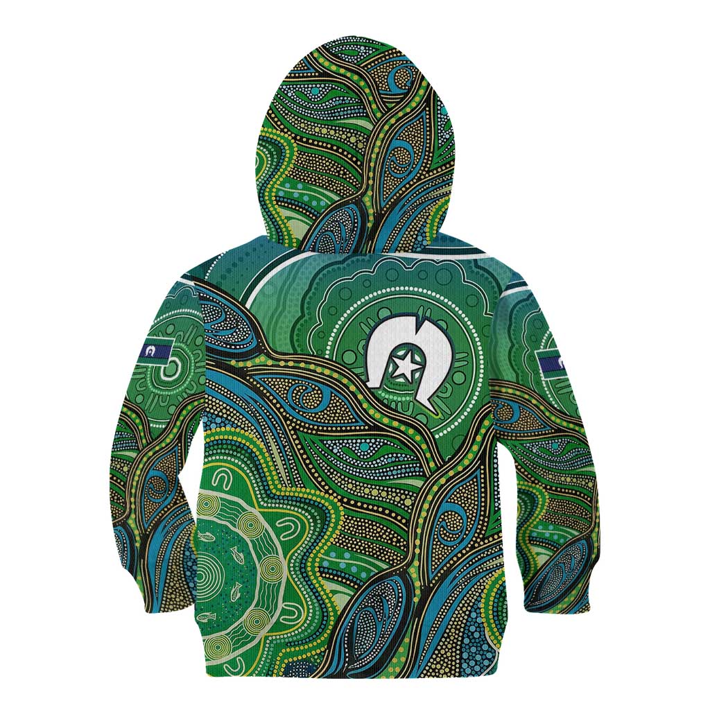 Torres Strait Islands Kid Hoodie Indigenous Ocean Wave Dot Green Color
