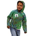 Torres Strait Islands Kid Hoodie Indigenous Ocean Wave Dot Green Color