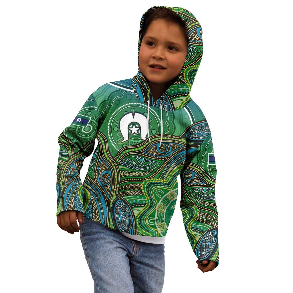 Torres Strait Islands Kid Hoodie Indigenous Ocean Wave Dot Green Color