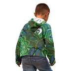 Torres Strait Islands Kid Hoodie Indigenous Ocean Wave Dot Green Color