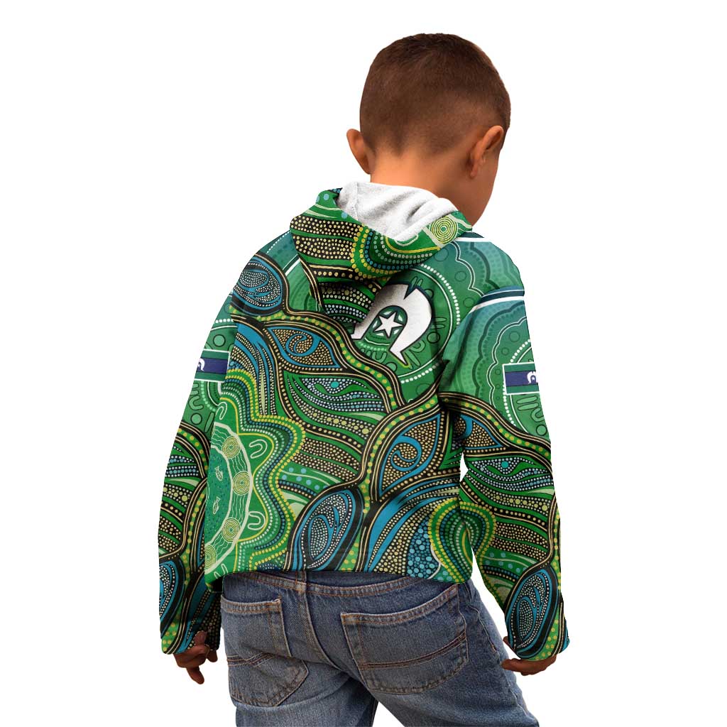 Torres Strait Islands Kid Hoodie Indigenous Ocean Wave Dot Green Color