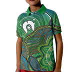 Torres Strait Islands Kid Polo Shirt Indigenous Ocean Wave Dot Green Color